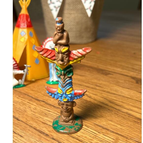 Vintage Chief Teepee & Totem, Cake Topper Decor Set Plastic 4 Piece - Picture 3 of 8